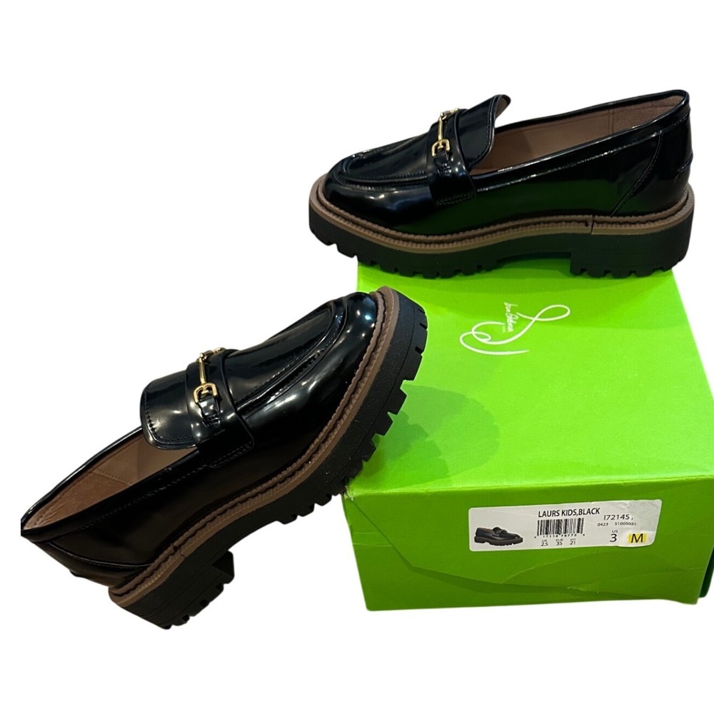 Sam Edelman Black Patent Loafers with Gold Bit Detail - Picture 2 of 7